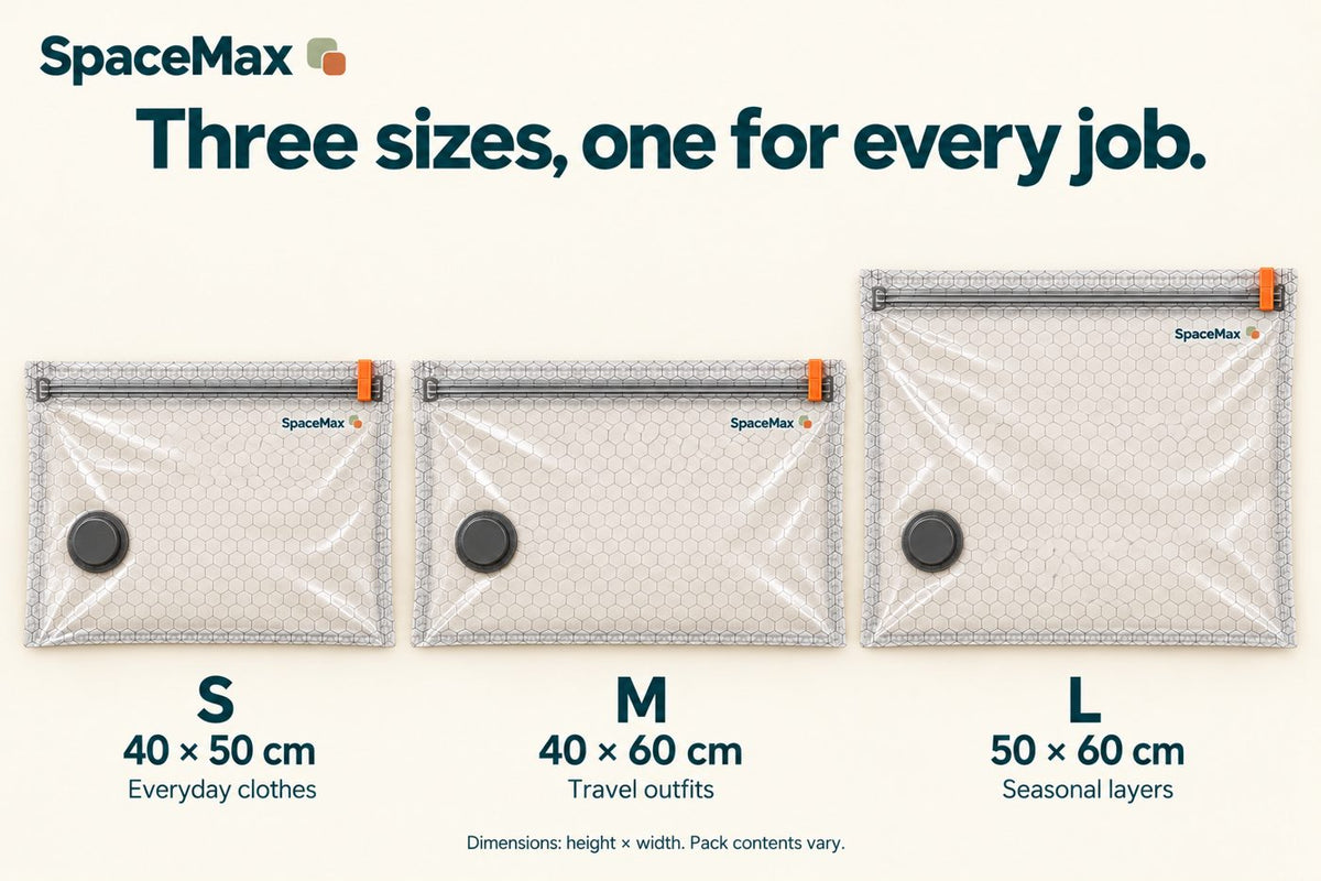 SpaceMax bag sizes S, M and L