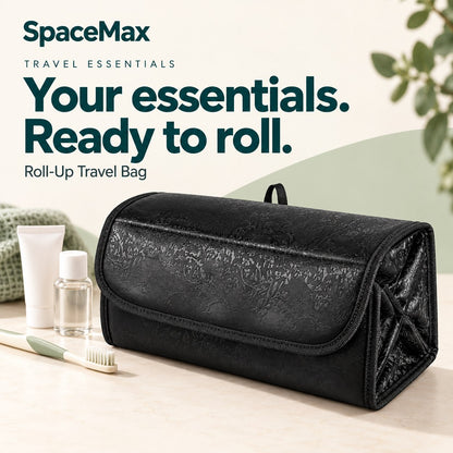 SpaceMax Roll-up Travel Bag in black, rolled up